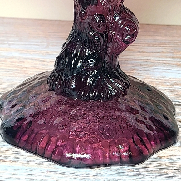 Portieux Vallerysthal Amethyst Glass Botanical Tree Trunk Pedestal Compote VTG - Picture 14 of 16